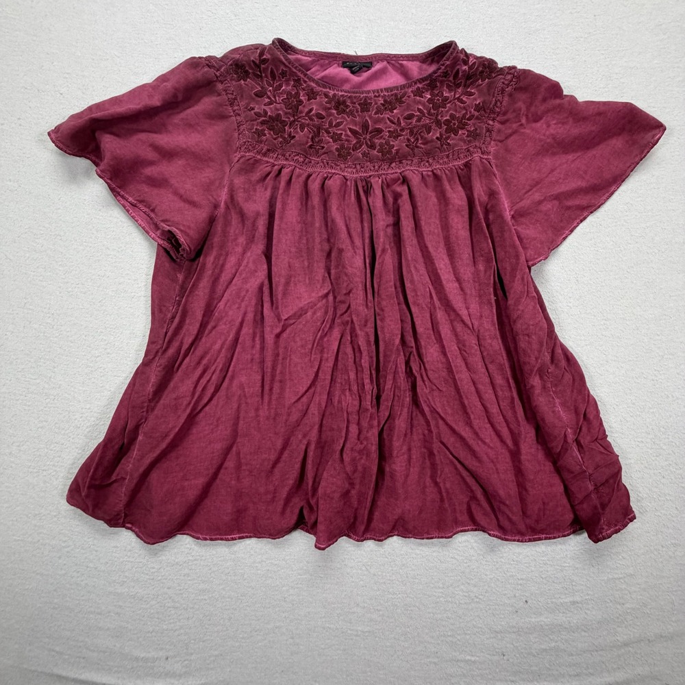 Torrid Blouse Womens 1 Good Wine Purple Embroidered Floral Rayon Babydoll Top